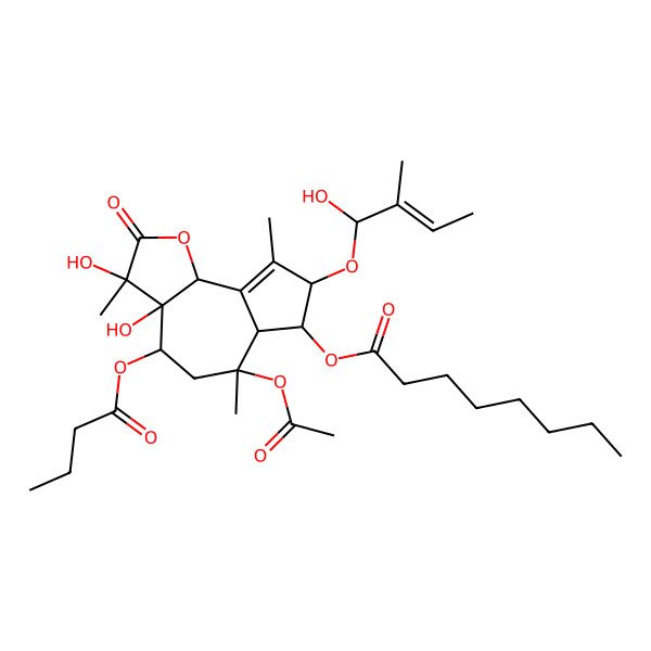 2D Structure of [(3S,3aR,4S,6S,6aR,7S,8S,9bS)-6-acetyloxy-4-butanoyloxy-3,3a-dihydroxy-8-[(Z,1S)-1-hydroxy-2-methylbut-2-enoxy]-3,6,9-trimethyl-2-oxo-4,5,6a,7,8,9b-hexahydroazuleno[4,5-b]furan-7-yl] octanoate