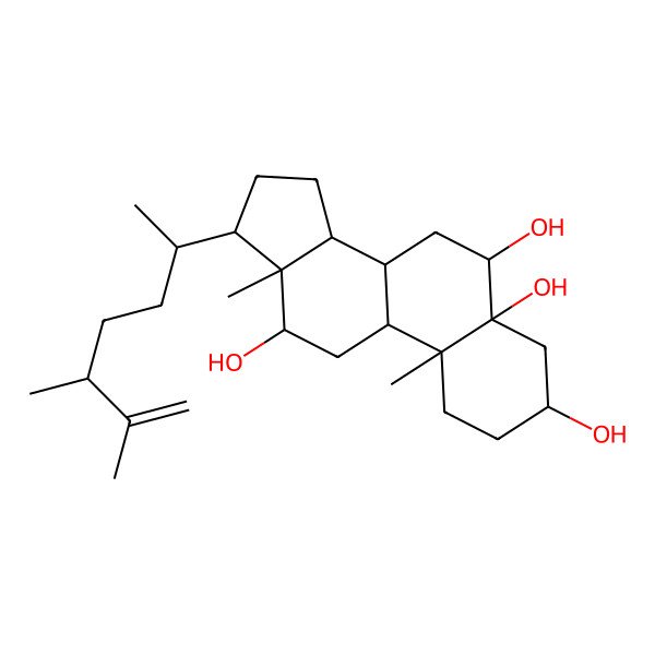 2D Structure of (3S,5R,6R,8S,9S,10R,12R,13R,14S,17R)-17-[(2R,5S)-5,6-dimethylhept-6-en-2-yl]-10,13-dimethyl-1,2,3,4,6,7,8,9,11,12,14,15,16,17-tetradecahydrocyclopenta[a]phenanthrene-3,5,6,12-tetrol