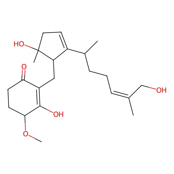 2D Structure of (4S)-3-hydroxy-2-[[(1S,5R)-5-hydroxy-2-[(E,2R)-7-hydroxy-6-methylhept-5-en-2-yl]-5-methylcyclopent-2-en-1-yl]methyl]-4-methoxycyclohex-2-en-1-one