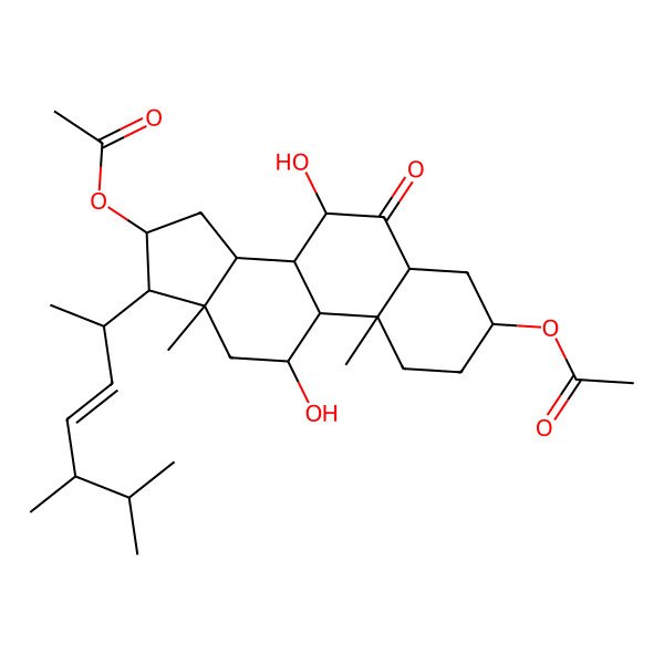2D Structure of [16-Acetyloxy-17-(5,6-dimethylhept-3-en-2-yl)-7,11-dihydroxy-10,13-dimethyl-6-oxo-1,2,3,4,5,7,8,9,11,12,14,15,16,17-tetradecahydrocyclopenta[a]phenanthren-3-yl] acetate