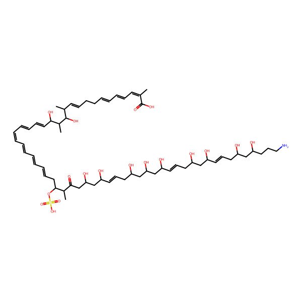 2D Structure of 58-Amino-13,15,33,35,39,41,43,47,49,53,55-undecahydroxy-2,12,14,30-tetramethyl-31-oxo-29-sulfooxyoctapentaconta-2,4,6,10,16,18,20,22,24,26,36,44,50-tridecaenoic acid