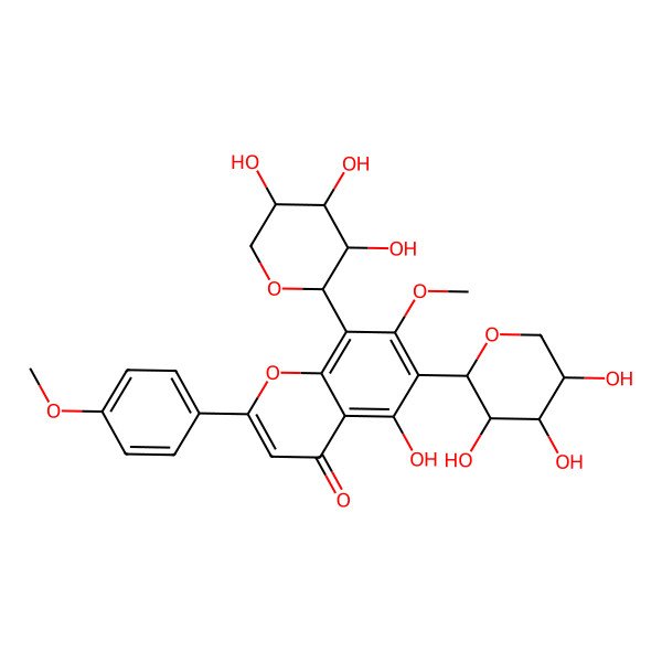 2D Structure of 5-hydroxy-7-methoxy-2-(4-methoxyphenyl)-6,8-bis[(2S,3R,4S,5S)-3,4,5-trihydroxyoxan-2-yl]chromen-4-one