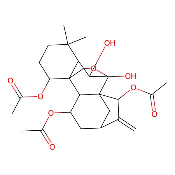 2D Structure of [(1R,2S,3R,5S,7R,8S,9S,10S,11R,15S)-3,7-diacetyloxy-9,10-dihydroxy-12,12-dimethyl-6-methylidene-17-oxapentacyclo[7.6.2.15,8.01,11.02,8]octadecan-15-yl] acetate
