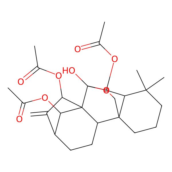 2D Structure of (7,10-Diacetyloxy-9-hydroxy-12,12-dimethyl-6-methylidene-17-oxapentacyclo[7.6.2.15,8.01,11.02,8]octadecan-18-yl) acetate