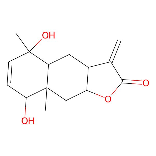 2D Structure of (3aR,4aR,5R,8S,8aR,9aR)-5,8-dihydroxy-5,8a-dimethyl-3-methylidene-3a,4,4a,8,9,9a-hexahydrobenzo[f][1]benzofuran-2-one