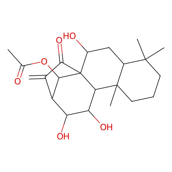 2D Structure of (2,11,12-Trihydroxy-5,5,9-trimethyl-14-methylidene-15-oxo-16-tetracyclo[11.2.1.01,10.04,9]hexadecanyl) acetate