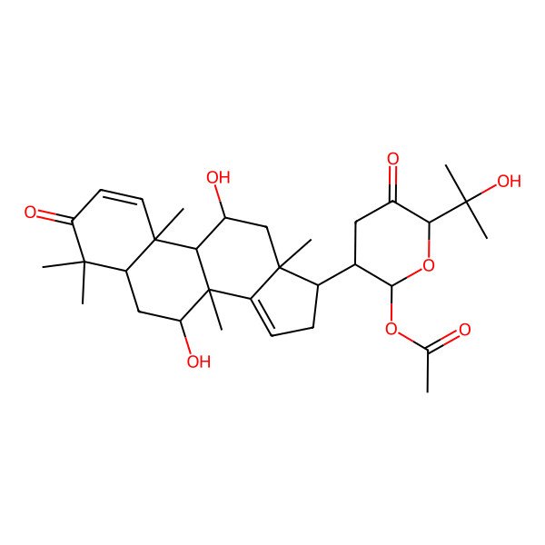2D Structure of [(2R,3S,6R)-3-[(5R,7R,8R,9R,10S,11R,13S,17S)-7,11-dihydroxy-4,4,8,10,13-pentamethyl-3-oxo-5,6,7,9,11,12,16,17-octahydrocyclopenta[a]phenanthren-17-yl]-6-(2-hydroxypropan-2-yl)-5-oxooxan-2-yl] acetate