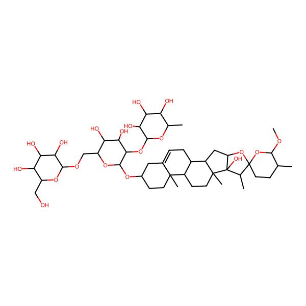 2D Structure of (25R)-26beta-Methoxy-3beta-[2-O-(alpha-L-rhamnopyranosyl)-6-O-(beta-D-glucopyranosyl)-beta-D-glucopyranosyloxy]spirosta-5-ene-17-ol