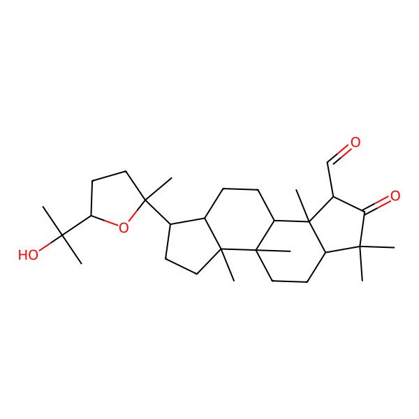 2D Structure of (3R,3aR,3bR,5aR,6S,8aR,8bR,10aR)-6-[(2R,5S)-5-(2-hydroxypropan-2-yl)-2-methyloxolan-2-yl]-1,1,3a,8a,8b-pentamethyl-2-oxo-3b,4,5,5a,6,7,8,9,10,10a-decahydro-3H-indeno[6,7-e]indene-3-carbaldehyde