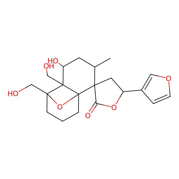 2D Structure of (1R,2R,3R,5S,5'S,6R,7S)-5'-(furan-3-yl)-5-hydroxy-6,7-bis(hydroxymethyl)-3-methylspiro[11-oxatricyclo[5.3.1.01,6]undecane-2,3'-oxolane]-2'-one