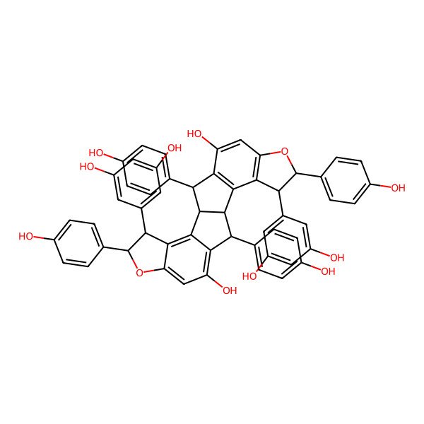 2D Structure of (1S,4S,5S,11S,12S,15S,16S,22S)-4,15-bis(3,5-dihydroxyphenyl)-5,11,16,22-tetrakis(4-hydroxyphenyl)-6,17-dioxahexacyclo[10.10.0.02,10.03,7.013,21.014,18]docosa-2(10),3(7),8,13(21),14(18),19-hexaene-9,20-diol