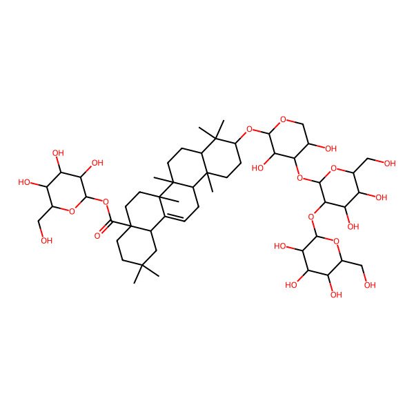 2D Structure of [(2S,3R,4S,5S,6R)-3,4,5-trihydroxy-6-(hydroxymethyl)oxan-2-yl] (4aS,6aR,6aS,6bR,8aR,10S,12aR,14bR)-10-[(2S,3R,4S,5S)-4-[(2S,3R,4S,5S,6R)-4,5-dihydroxy-6-(hydroxymethyl)-3-[(2S,3R,4S,5S,6R)-3,4,5-trihydroxy-6-(hydroxymethyl)oxan-2-yl]oxyoxan-2-yl]oxy-3,5-dihydroxyoxan-2-yl]oxy-2,2,6a,6b,9,9,12a-heptamethyl-1,3,4,5,6,6a,7,8,8a,10,11,12,13,14b-tetradecahydropicene-4a-carboxylate