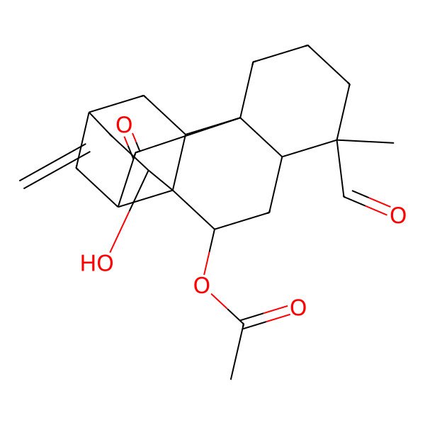 2D Structure of [(1R,5R,6R,8R,9R,10S,12R,14S,16R)-5-formyl-10-hydroxy-5-methyl-11-methylidene-15-oxo-8-pentacyclo[10.3.2.01,6.09,14.09,16]heptadecanyl] acetate