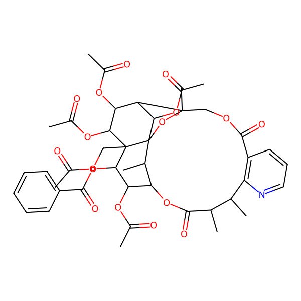 2D Structure of [18,21,22,24-Tetraacetyloxy-20-(acetyloxymethyl)-3,13,14,25-tetramethyl-6,15-dioxo-2,5,16-trioxa-11-azapentacyclo[15.7.1.01,20.03,23.07,12]pentacosa-7(12),8,10-trien-19-yl] benzoate