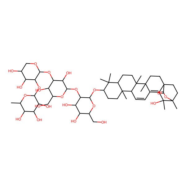 2D Structure of (1R,4S,5R,8R,10S,13S,14R,19S,20S)-10-[(2R,3R,4S,5S,6R)-3-[(2R,3R,4S,5R,6R)-4-[(2R,3S,4S,5S)-4,5-dihydroxy-3-[(2S,3R,4R,5R,6S)-3,4,5-trihydroxy-6-methyloxan-2-yl]oxyoxan-2-yl]oxy-3,5-dihydroxy-6-(hydroxymethyl)oxan-2-yl]oxy-4,5-dihydroxy-6-(hydroxymethyl)oxan-2-yl]oxy-19-hydroxy-4,5,9,9,13,19,20-heptamethyl-21-oxahexacyclo[18.2.2.01,18.04,17.05,14.08,13]tetracosa-15,17-dien-22-one