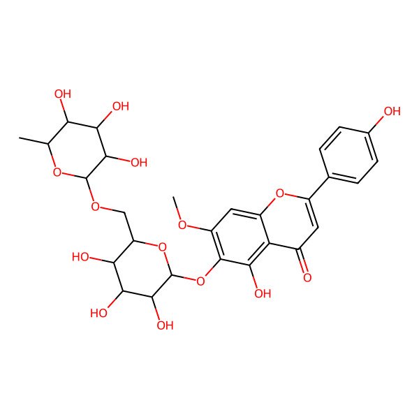 2D Structure of 5-Hydroxy-2-(4-hydroxyphenyl)-7-methoxy-6-[3,4,5-trihydroxy-6-[(3,4,5-trihydroxy-6-methyloxan-2-yl)oxymethyl]oxan-2-yl]oxychromen-4-one