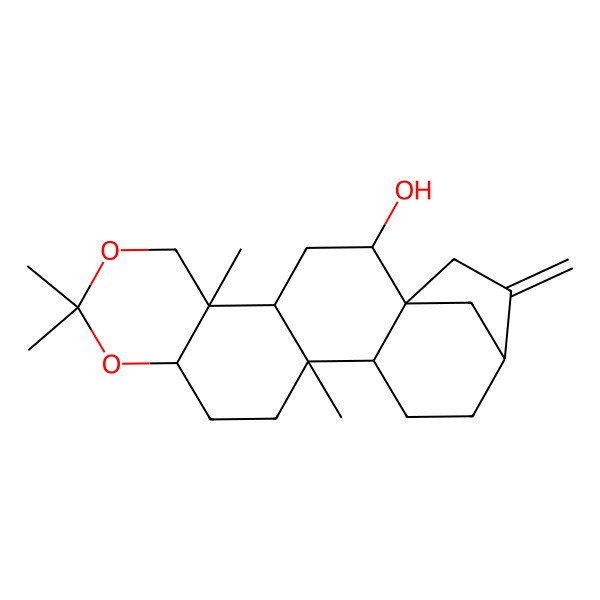 2D Structure of (1R,2S,4S,5S,10R,13S,14S,17R)-5,8,8,13-tetramethyl-18-methylidene-7,9-dioxapentacyclo[15.2.1.01,14.04,13.05,10]icosan-2-ol