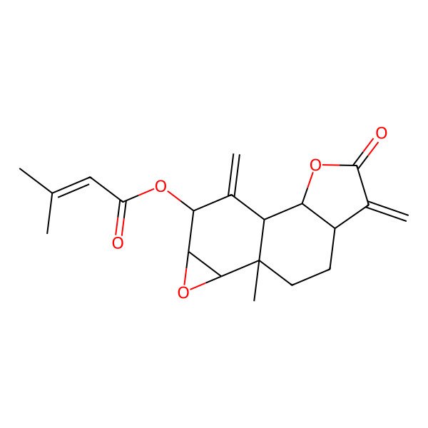2D Structure of [(1R,2R,6S,9S,10S,12S,13R)-9-methyl-5,14-dimethylidene-4-oxo-3,11-dioxatetracyclo[7.5.0.02,6.010,12]tetradecan-13-yl] 3-methylbut-2-enoate