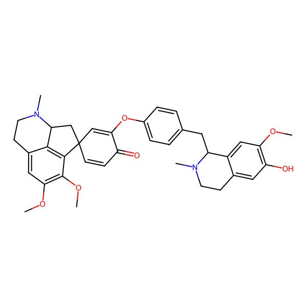 2D Structure of 2'-[4-[(6-hydroxy-7-methoxy-2-methyl-3,4-dihydro-1H-isoquinolin-1-yl)methyl]phenoxy]-10,11-dimethoxy-5-methylspiro[5-azatricyclo[6.3.1.04,12]dodeca-1(12),8,10-triene-2,4'-cyclohexa-2,5-diene]-1'-one