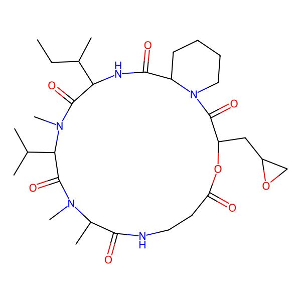 2D Structure of (3R,10S,13S,16S,19S)-16-[(2S)-butan-2-yl]-10,11,14-trimethyl-3-[[(2R)-oxiran-2-yl]methyl]-13-propan-2-yl-4-oxa-1,8,11,14,17-pentazabicyclo[17.4.0]tricosane-2,5,9,12,15,18-hexone
