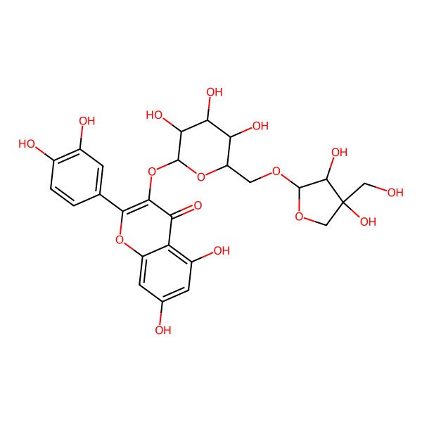 2D Structure of 3-[(2S,3R,4S,5S,6R)-6-[[(2R,3R,4R)-3,4-dihydroxy-4-(hydroxymethyl)oxolan-2-yl]oxymethyl]-3,4,5-trihydroxyoxan-2-yl]oxy-2-(3,4-dihydroxyphenyl)-5,7-dihydroxychromen-4-one