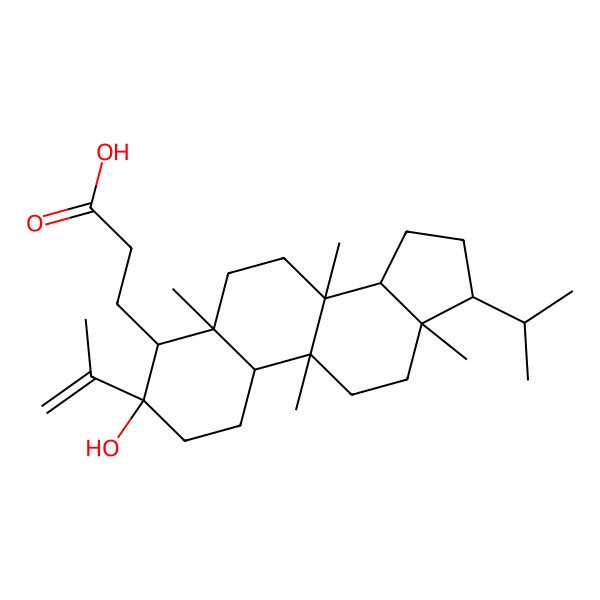 2D Structure of 3-[(3R,4S,5S,8S,9R,10S,13R,14R,17R)-3-hydroxy-5,8,9,13-tetramethyl-17-propan-2-yl-3-prop-1-en-2-yl-1,2,4,6,7,10,11,12,14,15,16,17-dodecahydrocyclopenta[a]phenanthren-4-yl]propanoic acid