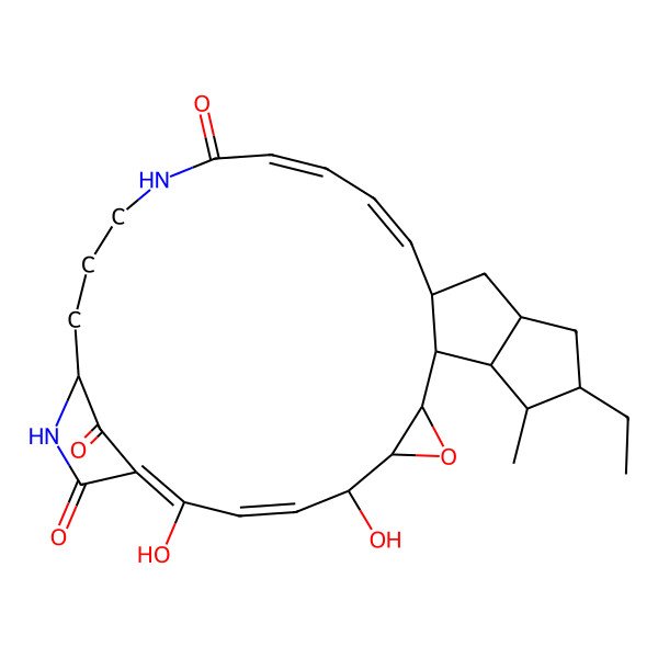 2D Structure of (3E,5S,6R,8R,9R,10S,11S,12S,14R,16S,17E,19E)-12-ethyl-2,5-dihydroxy-11-methyl-7-oxa-22,27-diazapentacyclo[24.2.1.06,8.09,16.010,14]nonacosa-1,3,17,19-tetraene-21,28,29-trione