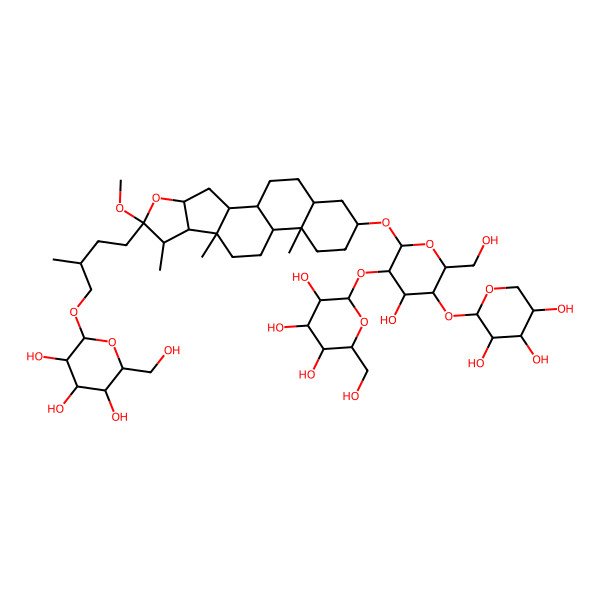 2D Structure of 2-[4-[16-[4-Hydroxy-6-(hydroxymethyl)-3-[3,4,5-trihydroxy-6-(hydroxymethyl)oxan-2-yl]oxy-5-(3,4,5-trihydroxyoxan-2-yl)oxyoxan-2-yl]oxy-6-methoxy-7,9,13-trimethyl-5-oxapentacyclo[10.8.0.02,9.04,8.013,18]icosan-6-yl]-2-methylbutoxy]-6-(hydroxymethyl)oxane-3,4,5-triol