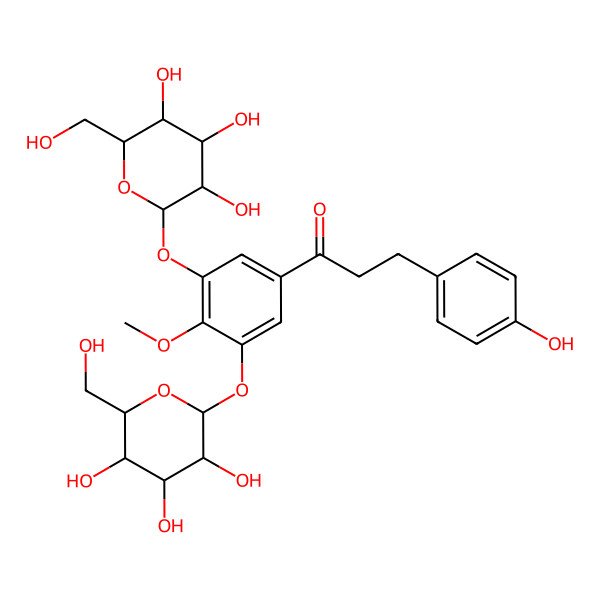 2D Structure of 3-(4-Hydroxyphenyl)-1-[4-methoxy-3,5-bis[[3,4,5-trihydroxy-6-(hydroxymethyl)oxan-2-yl]oxy]phenyl]propan-1-one