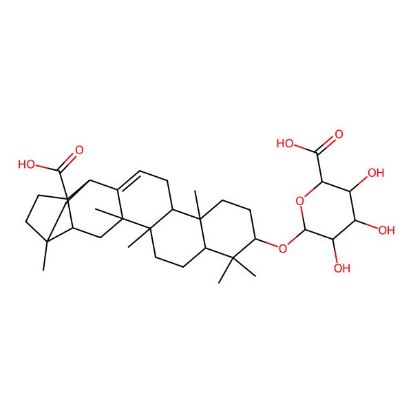 2D Structure of (2S,3S,4S,5R,6R)-6-[[(1R,2S,4S,5S,8R,10S,14R,15R,18S,20R)-5-carboxy-1,2,8,15,19,19-hexamethyl-18-hexacyclo[12.8.0.02,11.04,8.05,10.015,20]docos-11-enyl]oxy]-3,4,5-trihydroxyoxane-2-carboxylic acid