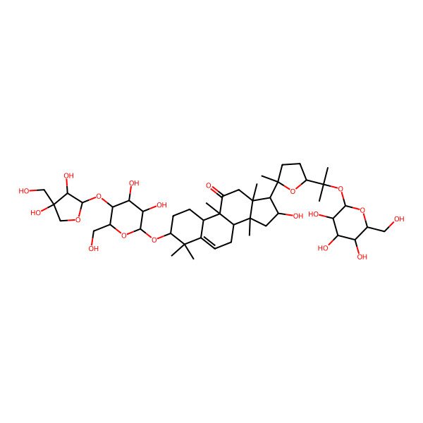 2D Structure of 3-[5-[3,4-Dihydroxy-4-(hydroxymethyl)oxolan-2-yl]oxy-3,4-dihydroxy-6-(hydroxymethyl)oxan-2-yl]oxy-16-hydroxy-4,4,9,13,14-pentamethyl-17-[2-methyl-5-[2-[3,4,5-trihydroxy-6-(hydroxymethyl)oxan-2-yl]oxypropan-2-yl]oxolan-2-yl]-1,2,3,7,8,10,12,15,16,17-decahydrocyclopenta[a]phenanthren-11-one
