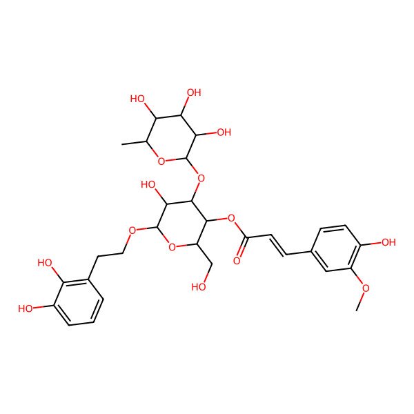 2D Structure of [(2R,3R,4R,5R,6R)-6-[2-(2,3-dihydroxyphenyl)ethoxy]-5-hydroxy-2-(hydroxymethyl)-4-[(2S,3R,4R,5R,6S)-3,4,5-trihydroxy-6-methyloxan-2-yl]oxyoxan-3-yl] (E)-3-(4-hydroxy-3-methoxyphenyl)prop-2-enoate