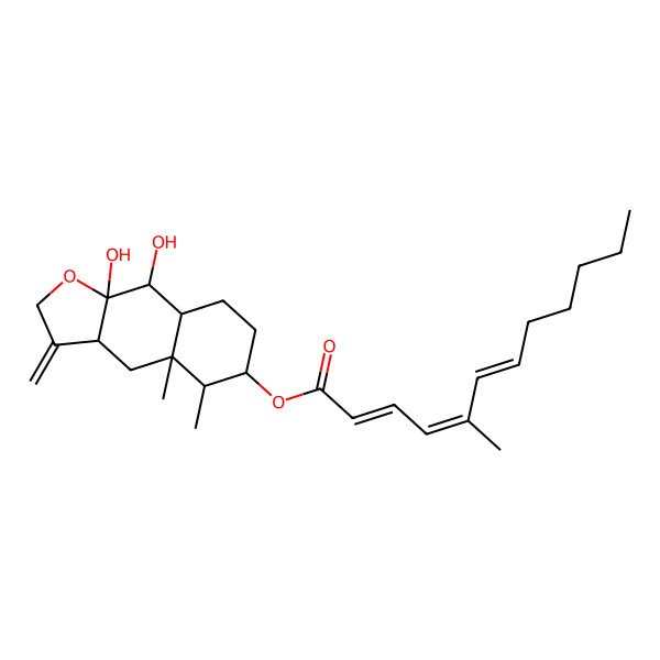 2D Structure of [(3aS,4aR,5R,6R,8aR,9S,9aS)-9,9a-dihydroxy-4a,5-dimethyl-3-methylidene-3a,4,5,6,7,8,8a,9-octahydrobenzo[f][1]benzofuran-6-yl] (2E,4E,6E)-5-methyldodeca-2,4,6-trienoate