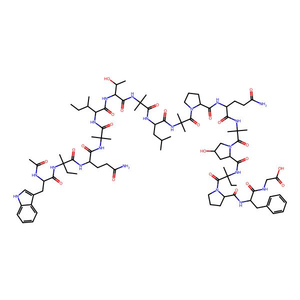 2D Structure of Ac-DL-Trp-DL-Iva-DL-Gln-Aib-DL-xiIle-DL-xiThr-Aib-DL-Leu-Aib-DL-Pro-DL-Gln-Aib-DL-xiHyp-DL-Iva-DL-Pro-DL-Phe-Gly-OH