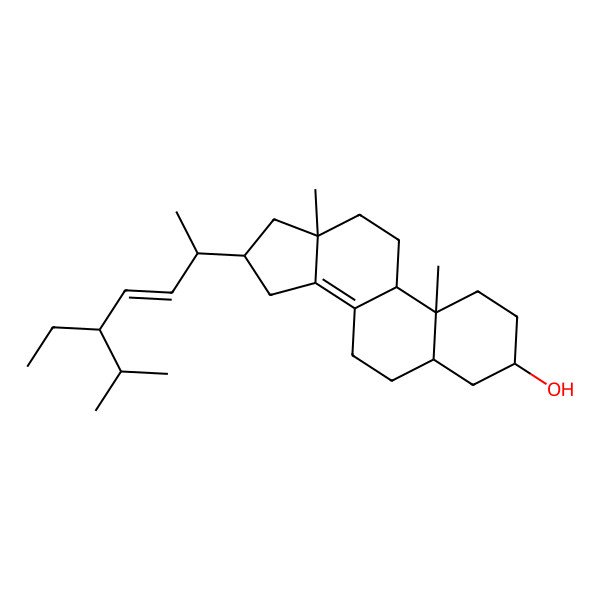 2D Structure of (3S,5S,9R,10S,13R,16R)-16-[(E,2S,5S)-5-ethyl-6-methylhept-3-en-2-yl]-10,13-dimethyl-2,3,4,5,6,7,9,11,12,15,16,17-dodecahydro-1H-cyclopenta[a]phenanthren-3-ol