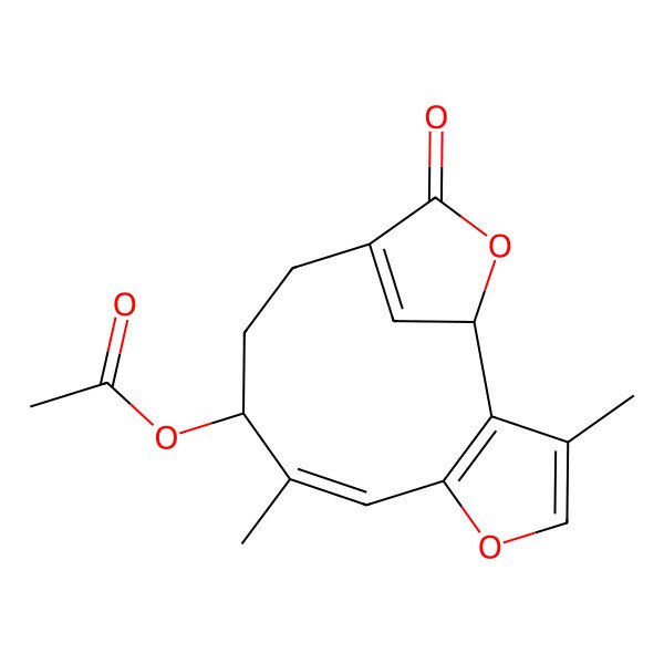 2D Structure of [(1S,7Z,9R)-3,8-dimethyl-13-oxo-5,14-dioxatricyclo[10.2.1.02,6]pentadeca-2(6),3,7,12(15)-tetraen-9-yl] acetate