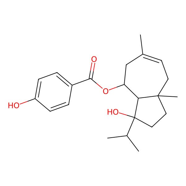 2D Structure of [(3R,3aS,4S,8aS)-3-hydroxy-6,8a-dimethyl-3-propan-2-yl-1,2,3a,4,5,8-hexahydroazulen-4-yl] 4-hydroxybenzoate