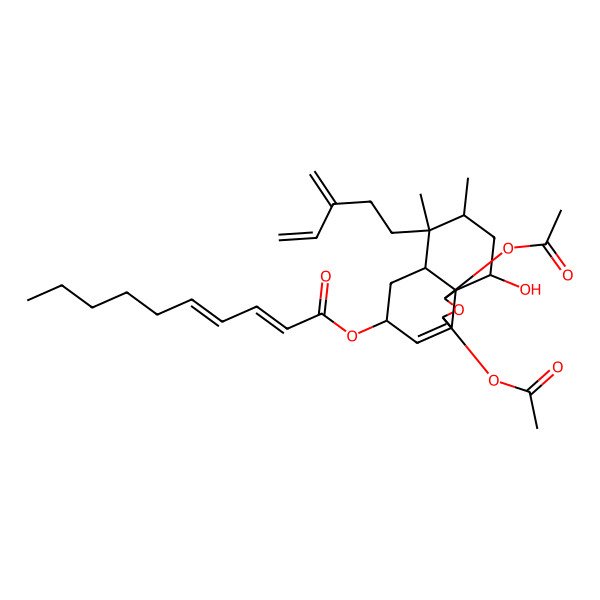 2D Structure of [1,3-Diacetyloxy-10-hydroxy-7,8-dimethyl-7-(3-methylidenepent-4-enyl)-1,3,5,6,6a,8,9,10-octahydrobenzo[d][2]benzofuran-5-yl] deca-2,4-dienoate