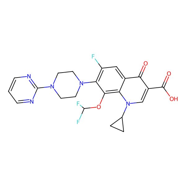 2D Structure of 1-Cyclopropyl-8-(difluoromethoxy)-6-fluoro-4-oxo-7-(4-pyrimidin-2-ylpiperazin-1-yl)quinoline-3-carboxylic acid