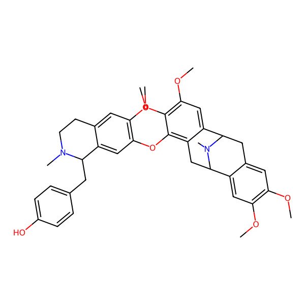 2D Structure of 4-[[6-methoxy-2-methyl-7-[[(1S,9S)-4,5,12,13-tetramethoxy-17-methyl-17-azatetracyclo[7.7.1.02,7.010,15]heptadeca-2,4,6,10,12,14-hexaen-6-yl]oxy]-3,4-dihydro-1H-isoquinolin-1-yl]methyl]phenol