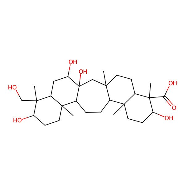 2D Structure of (1R,3S,6R,7R,8R,11R,12S,15R,16S,19S,20S,21R,23S)-1,8,19,23-tetrahydroxy-20-(hydroxymethyl)-3,7,11,16,20-pentamethylpentacyclo[13.8.0.03,12.06,11.016,21]tricosane-7-carboxylic acid