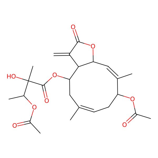 2D Structure of [(6Z,10Z)-9-acetyloxy-6,10-dimethyl-3-methylidene-2-oxo-3a,4,5,8,9,11a-hexahydrocyclodeca[b]furan-4-yl] 3-acetyloxy-2-hydroxy-2-methylbutanoate