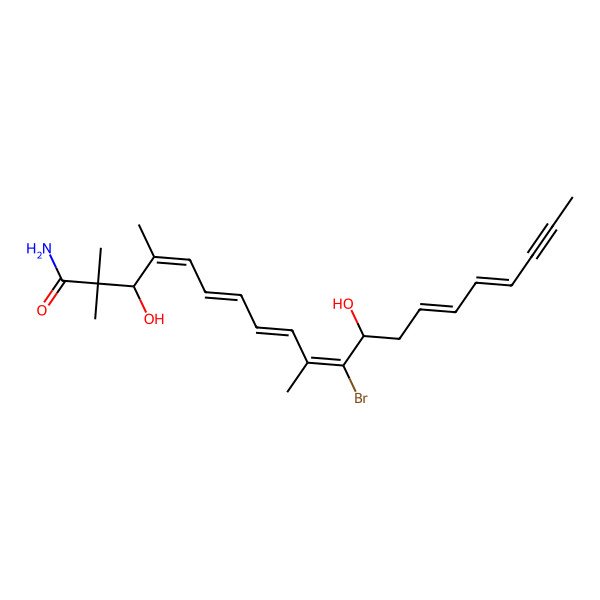 2D Structure of (4Z,6Z,8E,10Z,14E,16Z)-11-bromo-3,12-dihydroxy-2,2,4,10-tetramethylicosa-4,6,8,10,14,16-hexaen-18-ynamide