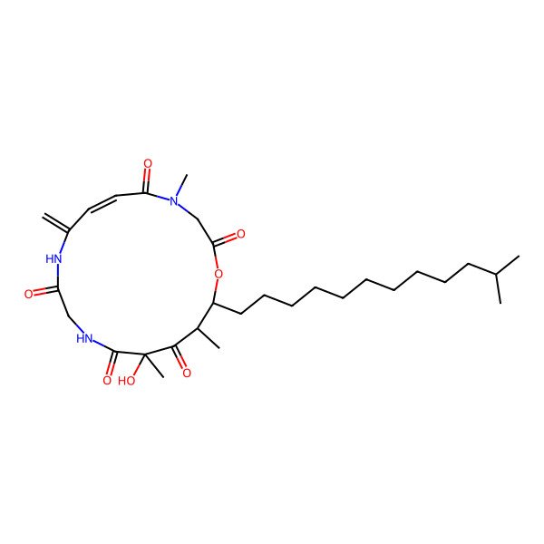 2D Structure of (6E)-14-hydroxy-4,14,16-trimethyl-17-(11-methyldodecyl)-8-methylidene-1-oxa-4,9,12-triazacycloheptadec-6-ene-2,5,10,13,15-pentone