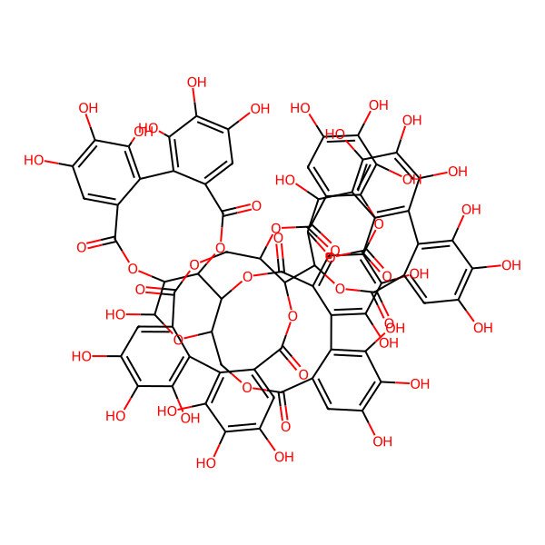 2D Structure of [10-(2,3,4,7,8,9,19-Heptahydroxy-12,17-dioxo-13,16-dioxatetracyclo[13.3.1.05,18.06,11]nonadeca-1,3,5(18),6,8,10-hexaen-14-yl)-3,4,5,17,18,19-hexahydroxy-8,14-dioxo-9,13-dioxatricyclo[13.4.0.02,7]nonadeca-1(19),2,4,6,15,17-hexaen-11-yl] 2-[(7,8,9,12,13,14,20,28,29,30,33,34-dodecahydroxy-4,17,25,38-tetraoxo-3,18,21,24,39-pentaoxaheptacyclo[20.17.0.02,19.05,10.011,16.026,31.032,37]nonatriaconta-5,7,9,11,13,15,26,28,30,32,34,36-dodecaen-35-yl)oxy]-3,4,5-trihydroxybenzoate