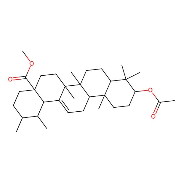2D Structure of methyl (1S,2R,4aS,6aR,6aS,6bR,8aR,12aR,14bS)-10-acetyloxy-1,2,6a,6b,9,9,12a-heptamethyl-2,3,4,5,6,6a,7,8,8a,10,11,12,13,14b-tetradecahydro-1H-picene-4a-carboxylate