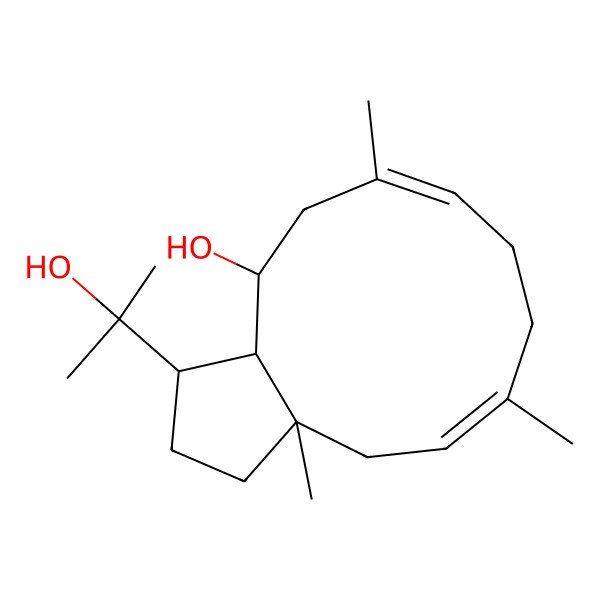 2D Structure of 1-(2-hydroxypropan-2-yl)-3a,6,10-trimethyl-2,3,4,7,8,11,12,12a-octahydro-1H-cyclopenta[11]annulen-12-ol