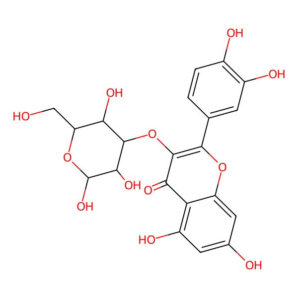 2D Structure of 2-(3,4-dihydroxyphenyl)-5,7-dihydroxy-3-[(2R,3S,4S,5R,6S)-2,3,5-trihydroxy-6-(hydroxymethyl)oxan-4-yl]oxychromen-4-one