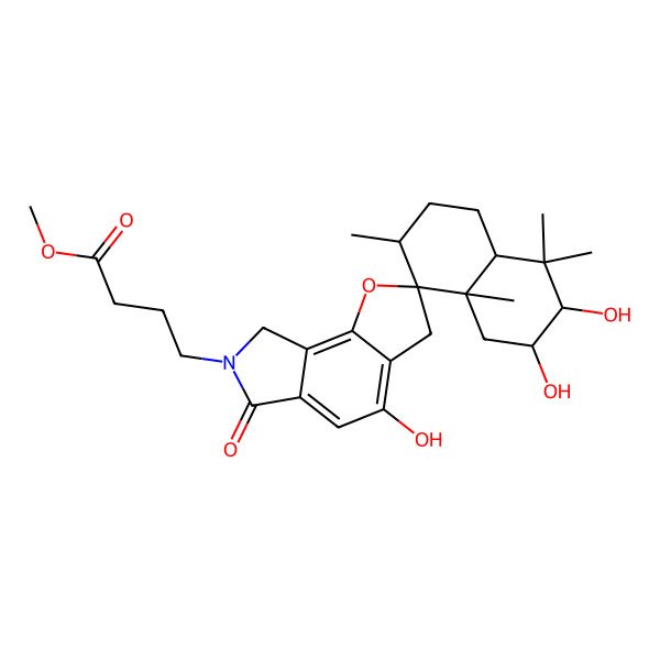 2D Structure of methyl 4-[(2R,3S,4aS,7R,8R,8aS)-2,3,4'-trihydroxy-4,4,7,8a-tetramethyl-6'-oxospiro[2,3,4a,5,6,7-hexahydro-1H-naphthalene-8,2'-3,8-dihydrofuro[2,3-e]isoindole]-7'-yl]butanoate