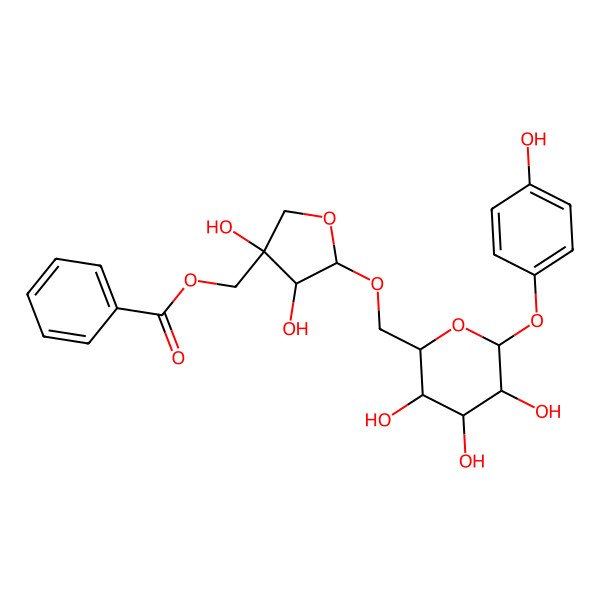 2D Structure of [(3S,4R,5R)-3,4-dihydroxy-5-[[(2R,3S,4S,5R,6S)-3,4,5-trihydroxy-6-(4-hydroxyphenoxy)oxan-2-yl]methoxy]oxolan-3-yl]methyl benzoate